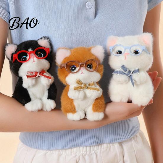 Stuffed Toy Keychain Cute Plush Kitten Pendant with Glasses And Tie, Soft Animal Polyester for Backpacks Keys, Decorative Hanging Plushie Kids Fabric