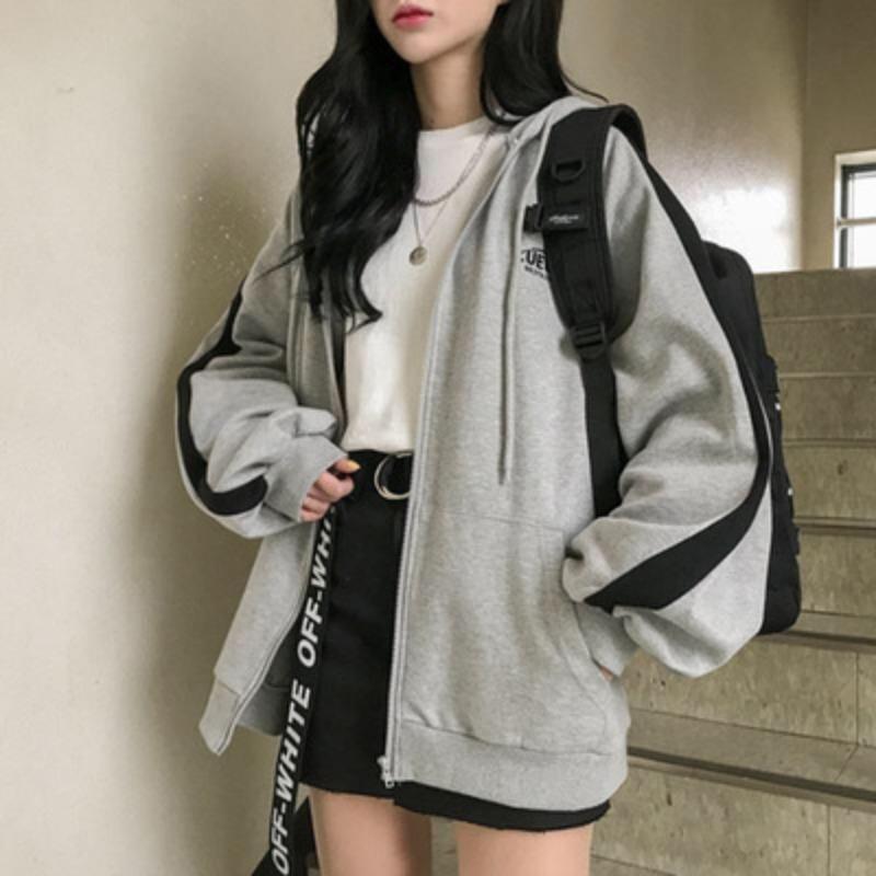 Frühling neues dünnes Sweatshirt Koreanischer Stil Harajuku-Stil gestickte Buchstaben Damen Reißverschlussjacke Übergröße trendig