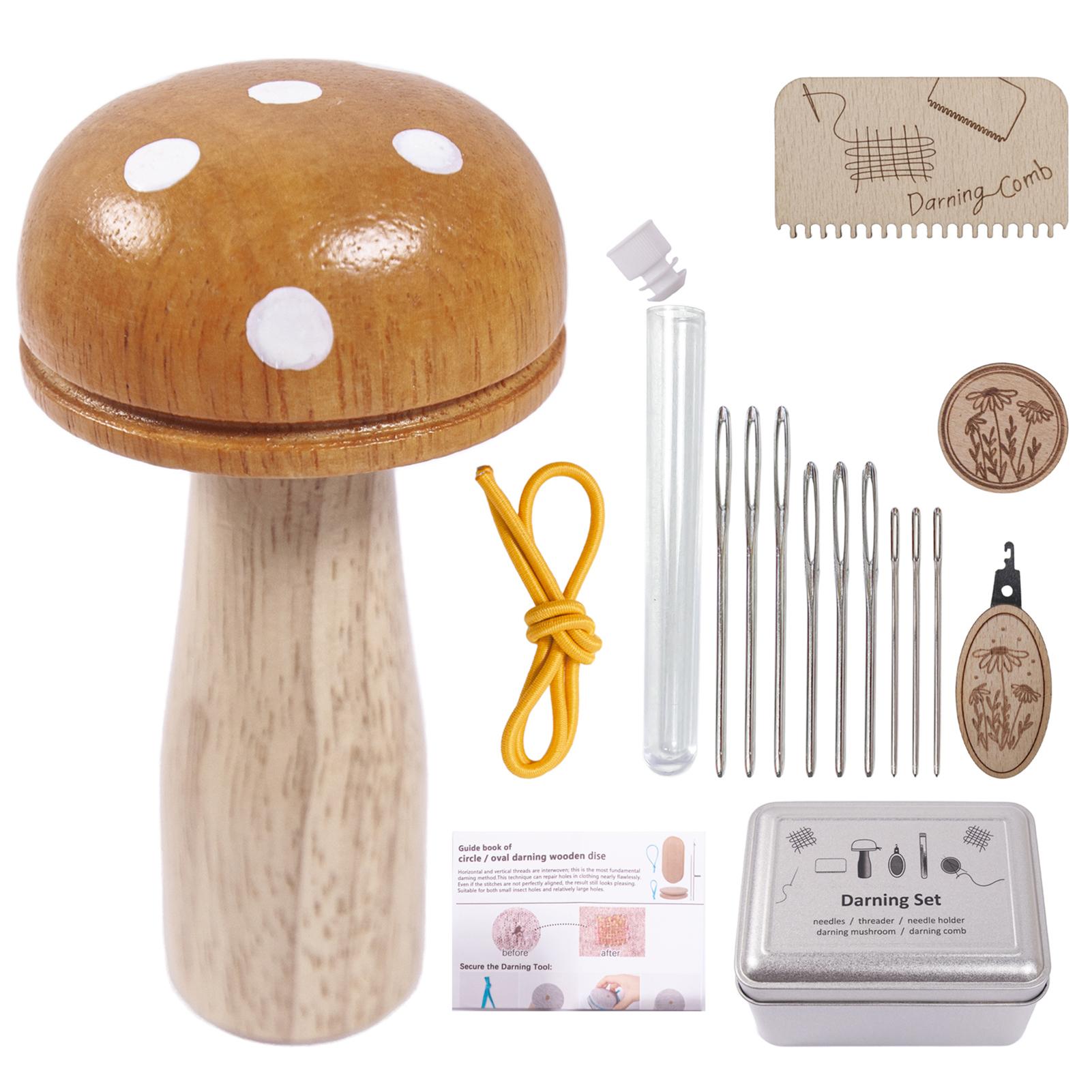 

Darning Tools Set for Fabric Hole Repair, Multifunctional Repair Kit, Big Mushroom Small Comb Needles Needle Holder Threader, Beech Wood, Ea