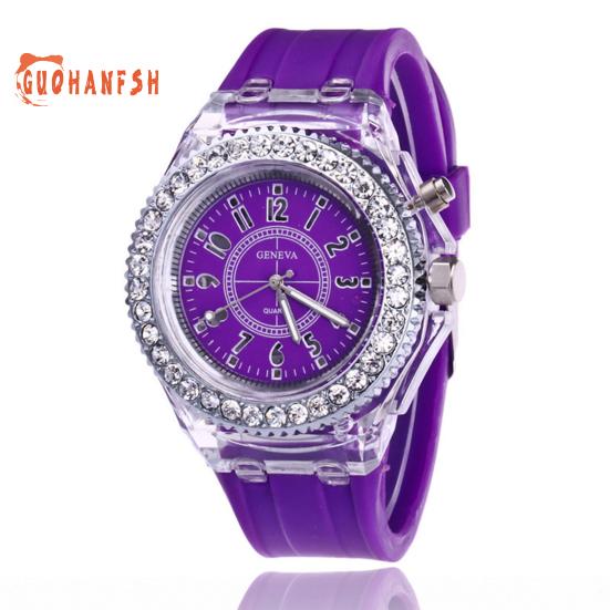 

Стильний світлодіодний флуоресцентний годинник для пари, точний час, світловий дисплей, зручний у носінні фіолетовий