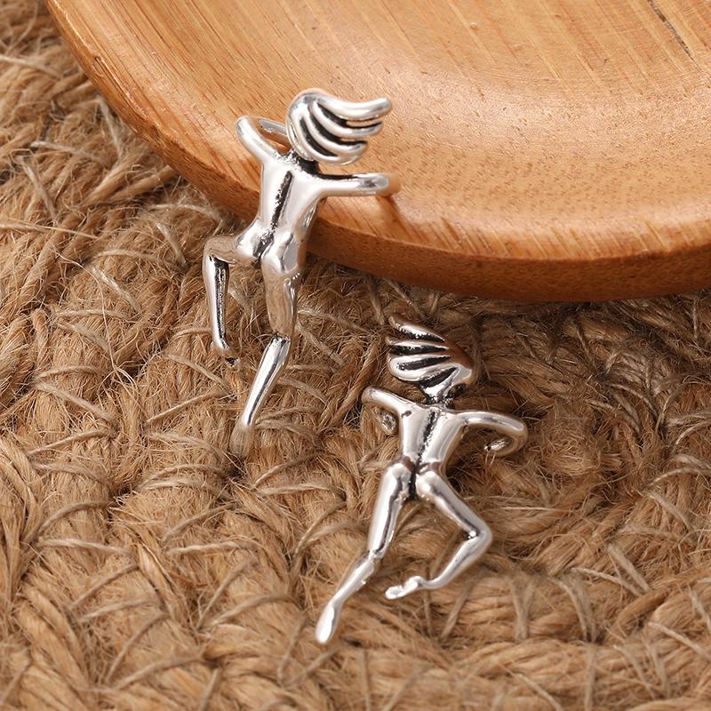 Unique Silver Color Metal Three-dimensional Character Clip Earrings for Women Creative Retro Earrings Jewelry