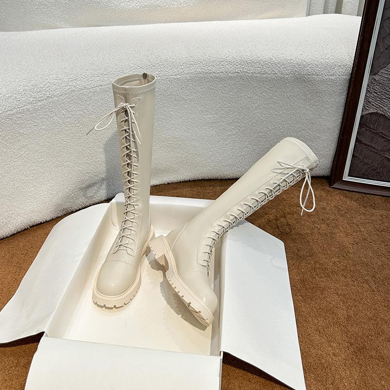 Winter new thick-soled Martin boots female knight thick-soled boots lace-up temperament white tall boots