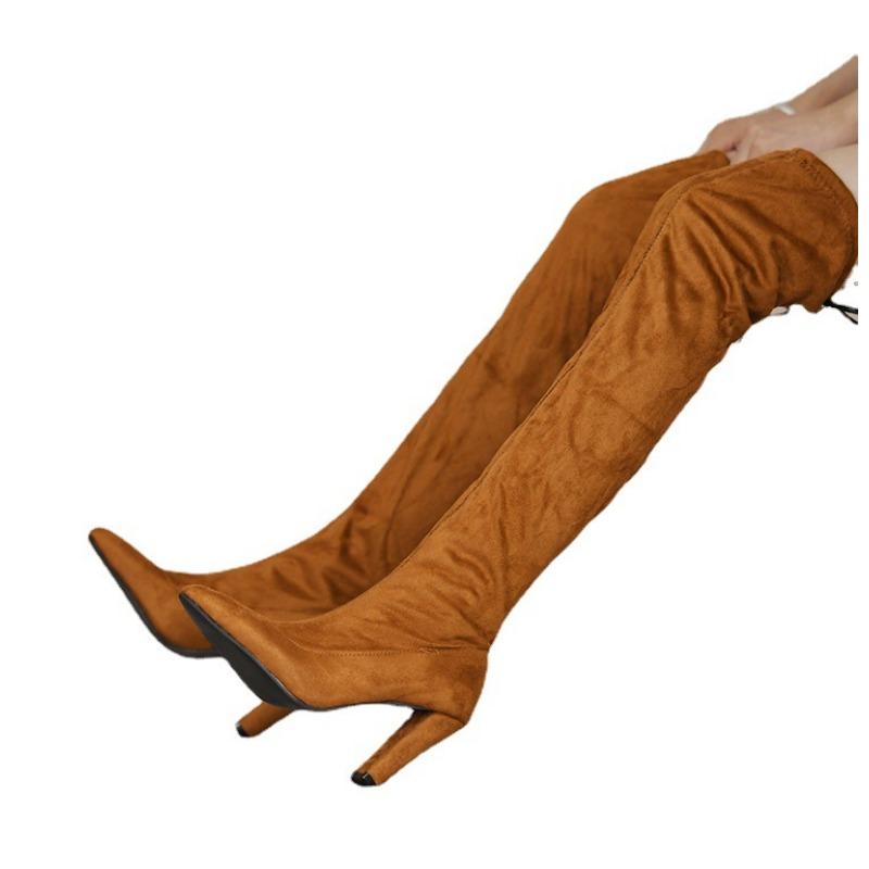 Autumn and winter new large-size women's shoes elastic over-the-knee boots high tube pointed thick heel heightening shoes women