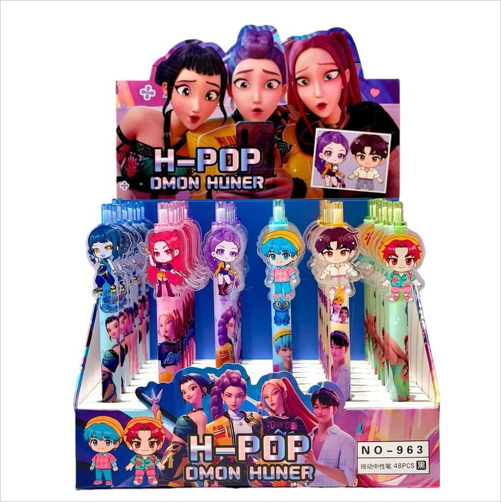 2026 hot Cute K-POP Demon Hunters Press Gel Pens 6PCS 0.5mm Black Acrylic Patch High-Value School Stationery for Students