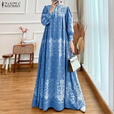 Lässiges Kleid mit Rundhalsausschnitt und langen Ärmeln und lockerem Print für Damen