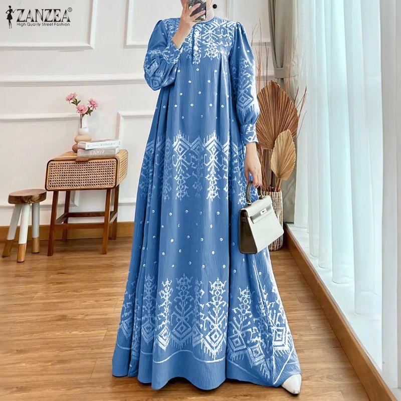 ZANZEA Dames Casual Ronde Hals Lange Mouwen Losse Print Jurk