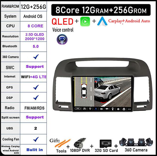 9'' For Toyota Camry 5 XV 30 2001 2002 - 2006 Android 14 Car Radio Multimedia Player Navigation GPS Carplay Touch Screen