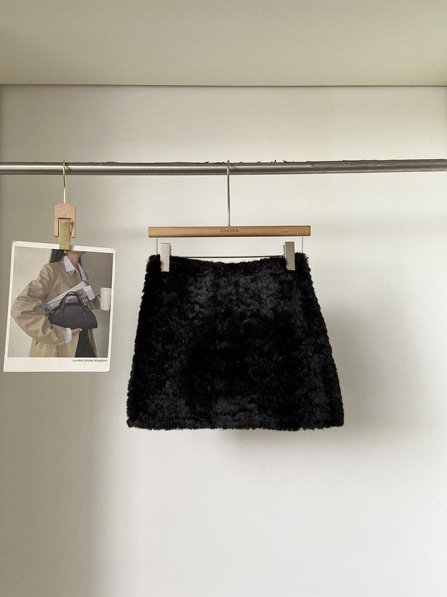 2025 Autumn/Winter Women s Thickened French Pink High-Waisted A-Line Mini Skirt Small чёрный