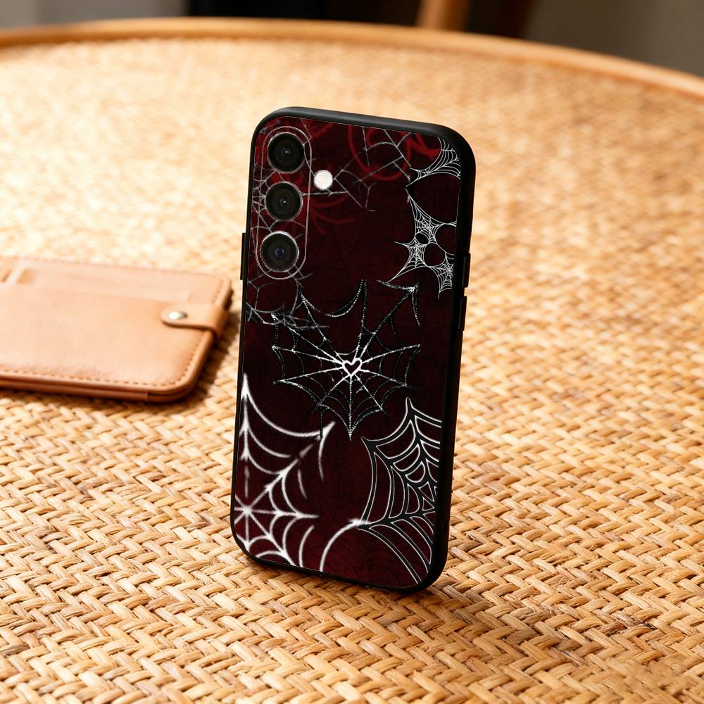 Cool S-Spider Web H-Heart  Phone Case For Samsung  A73,72,71,53,52,51,22,91,80, Soft Black Cover