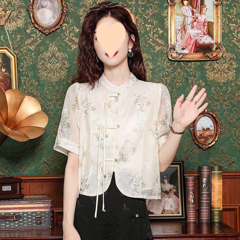 Vintage Style Women's Short Sleeve Shirt Summer Arrival Princess Cut Top With Button Down The Street Wear