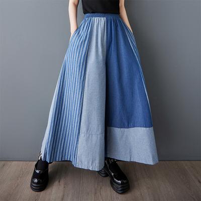 DIMANAF Übergröße 2025 Damen Lange Hosen Sommer Lockere Jeans Lässig Hohe Taille Streifenhose Elastischer Bund