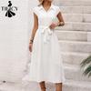 TIFICY Abiti casual a vita alta con collo a polo a maniche corte con stampa tinta unita primavera estate moda donna