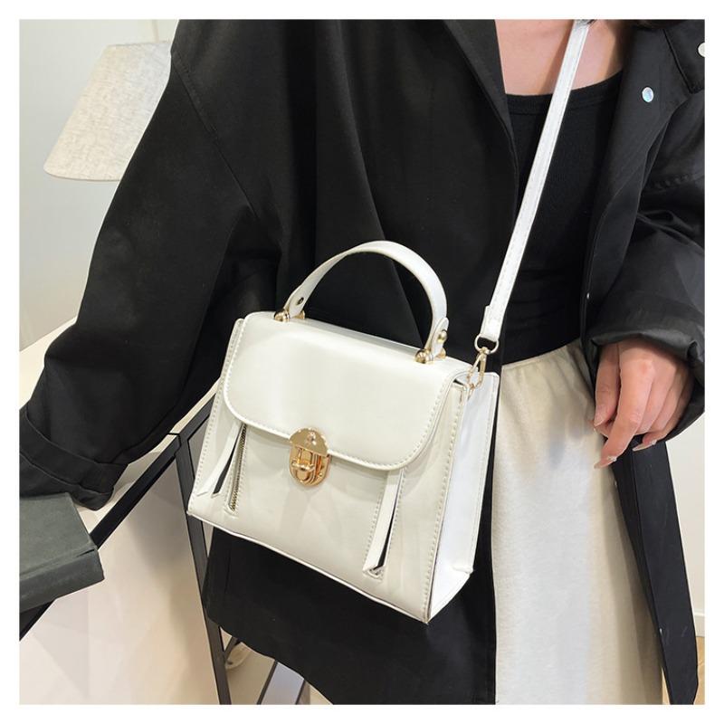 Borsa a tracolla quadrata con fibbia a lucchetto, semplice e retrò, per donna, da usare quotidianamente