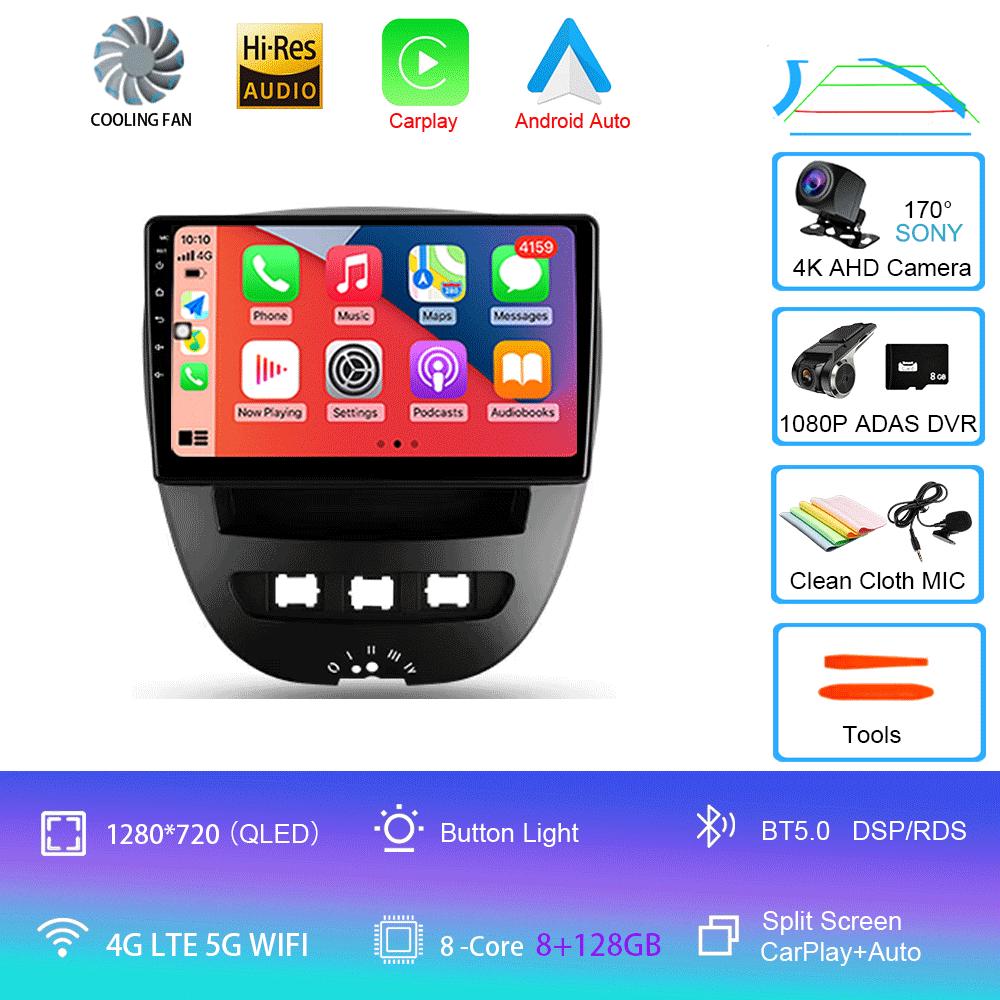 Android 14 Carplay Auto Multimedia Player Car Radio For Peugeot 107 Citroen C1 Toyota Aygo 2005 -2014 DSP Stereo 2din Head Unit