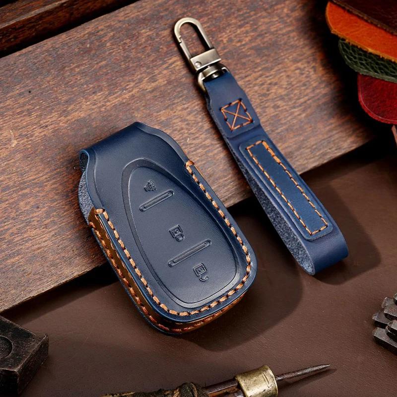Leather Car Key Case Cover Fob Protector Shell for Chevrolet Chevy Cruze Cavalier Malibu Xl Equinox Sail JM Trax Keychain Holder