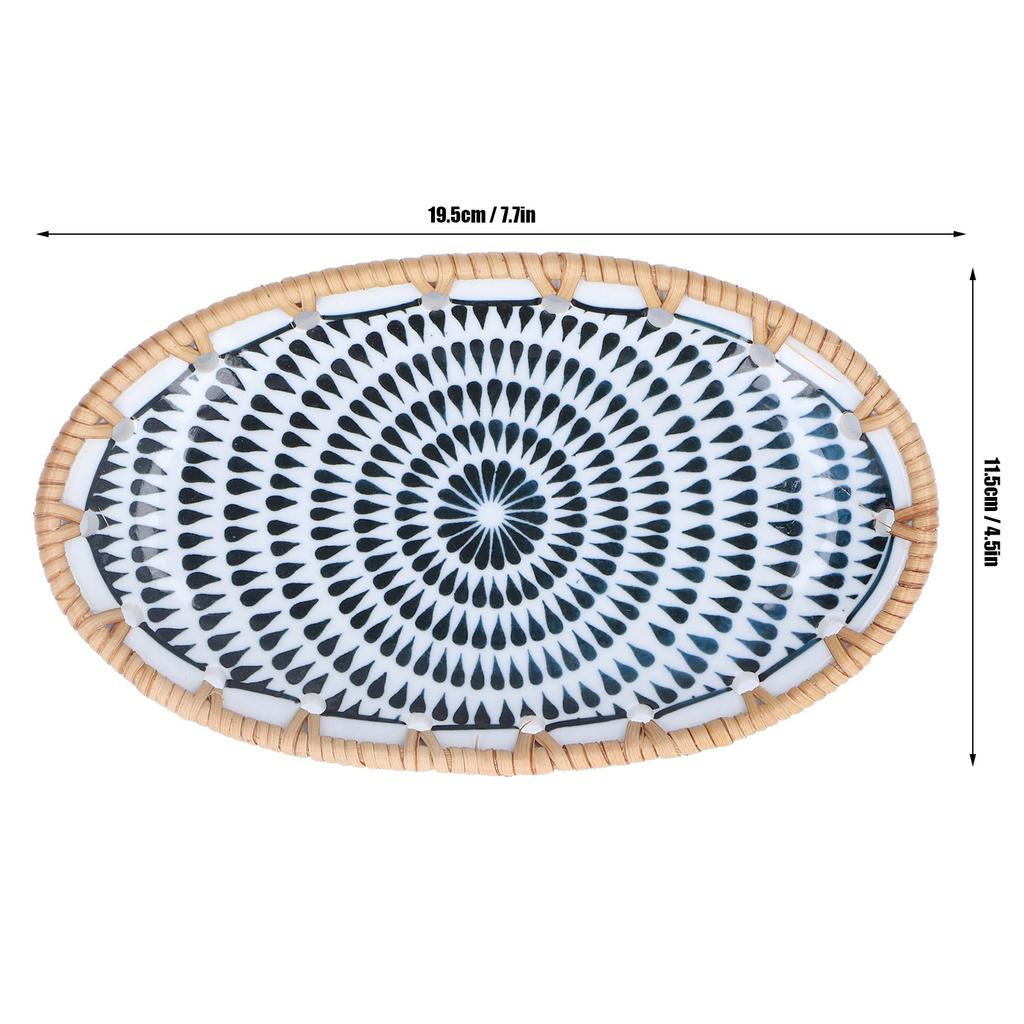 Woven Rattan Ceramic Plate Oval Woven Rattan Porcelain Fruit Plate for Wedding Party Banquet Birthday Woven Rattan Ceramic Plate