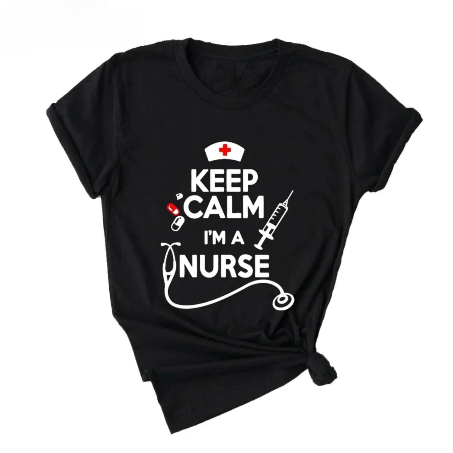

Keep Calm Nurse Printed Short Sleeve Black Women T-shirt Girl Vintage Tops Tee Female Harajuku Clothing Streetwear Harajuku Y2k S чёрный