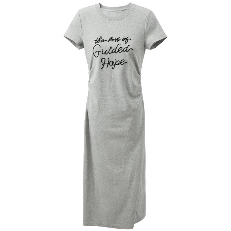 

Women s 2026 Summer Round Neck A-Line T-Shirt Dress with Letter Embroidery M