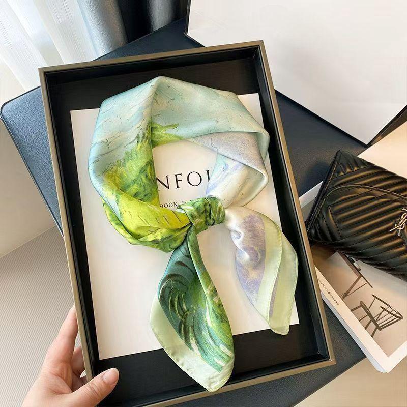 70cm Versatile Fashionable Mulberry Imitation Silk Scarf for Middle-Aged & Elderly - Summer Neck Protection