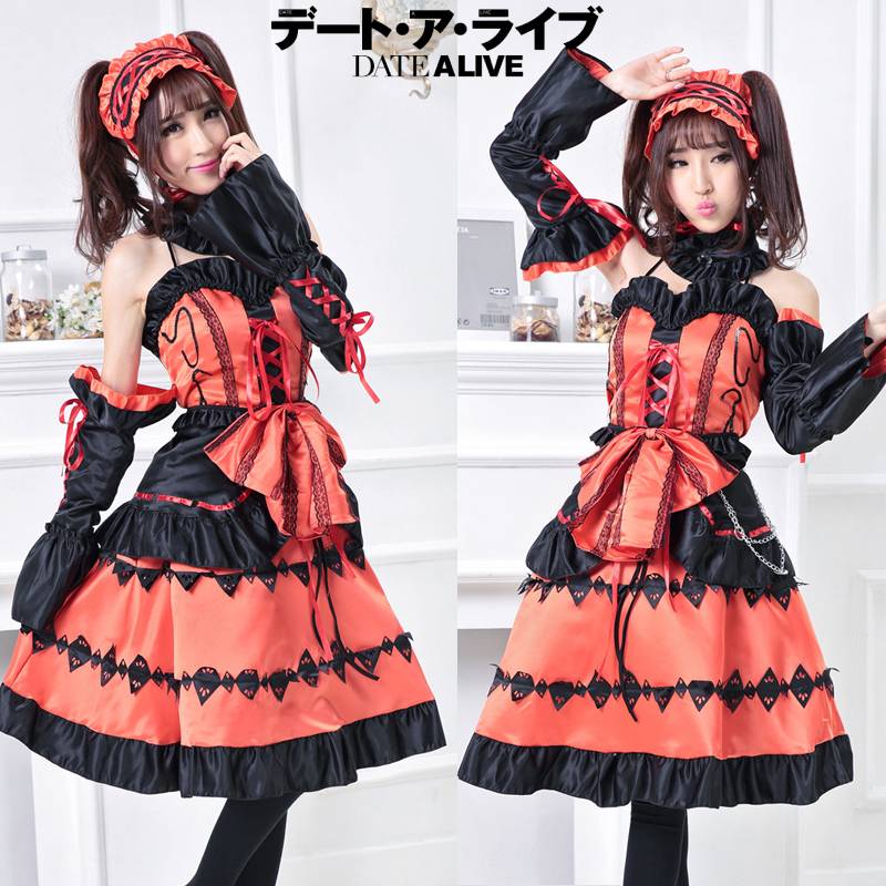 Date A Anime Live Tokisaki Kurumi Cosplaycostume Lolita Dress Girl Halloweensuit