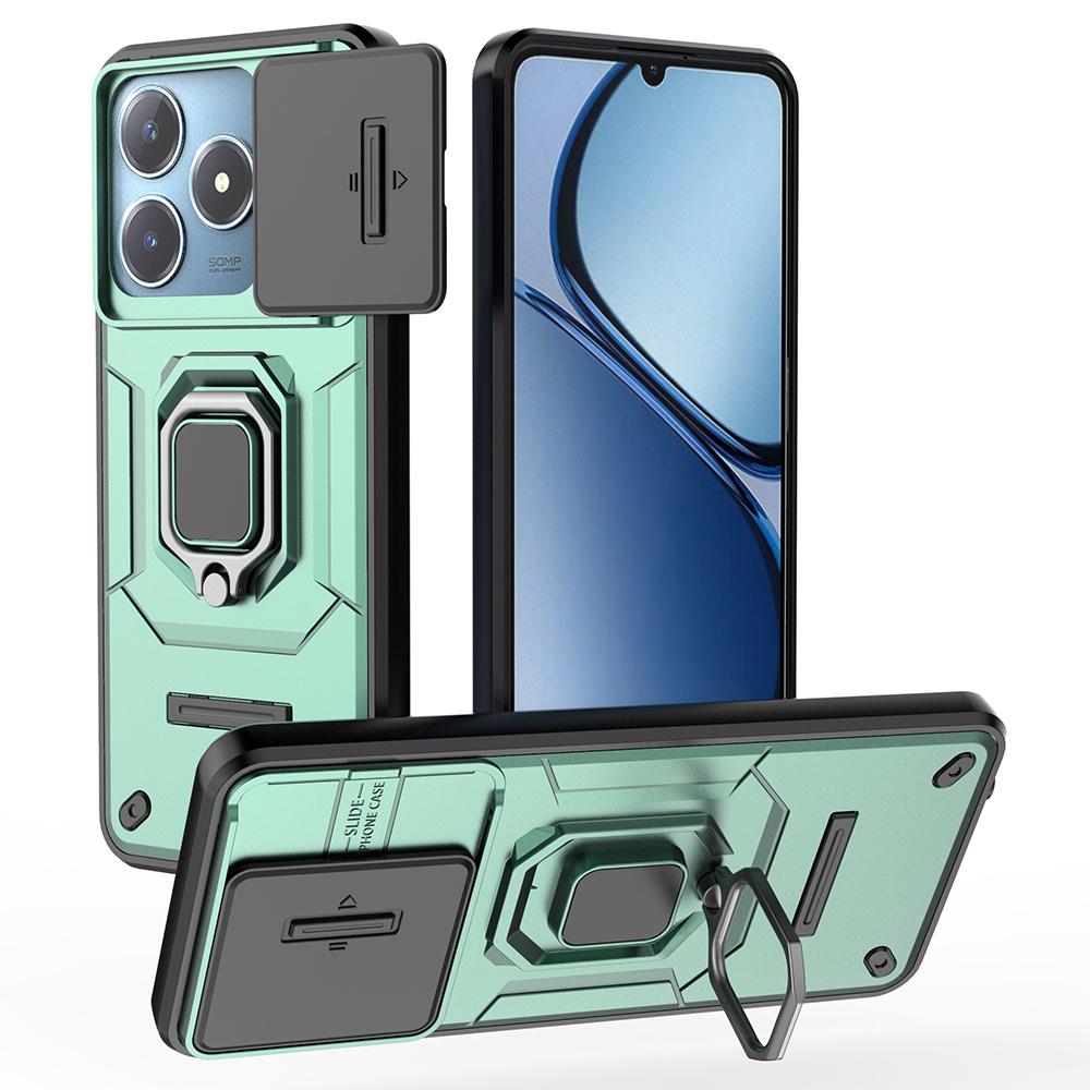 

For Realme Note 60x 4G/C63 4G/C61 4G/Narzo N63 4G Case Kickstand PC+TPU Phone Shell with Lens Cover Green