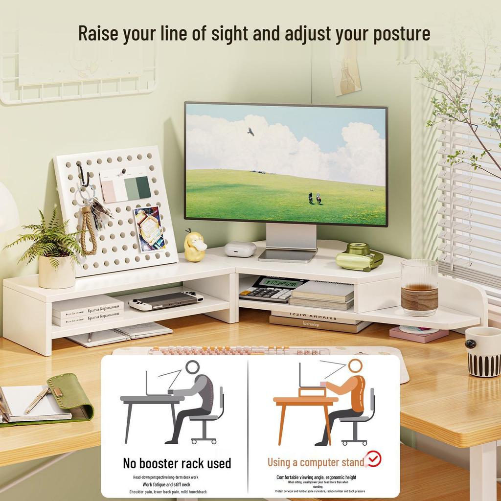 Corner Desktop Monitor Stand with Storage Rack