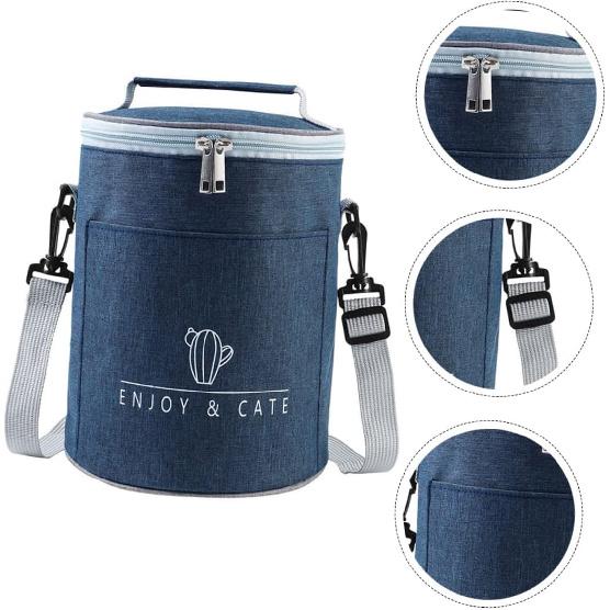 Portable Navy Insulated Lunch Bag - Oxford Cloth Thermal Cooler Tote for Camping Picnics and Travel