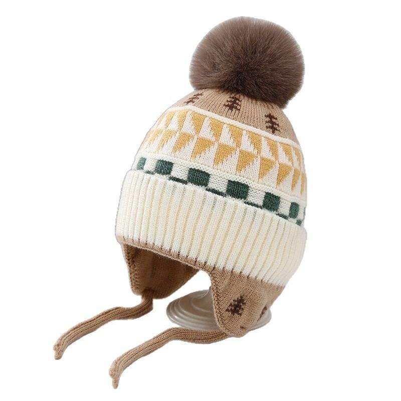 Autumn and Winter Ear Protection Children's Hats, Warm Windproof Pullovers, Boys and Girls Jacquard Wool Hats, Baby Knitted Hats
