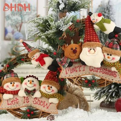 Weihnachtsstoff Rattan Wanddekoration Weihnachtsmann Schneemann Baum Spielzeug Puppe Ornament Rattan Kranz Ornamente Heim Party Deko