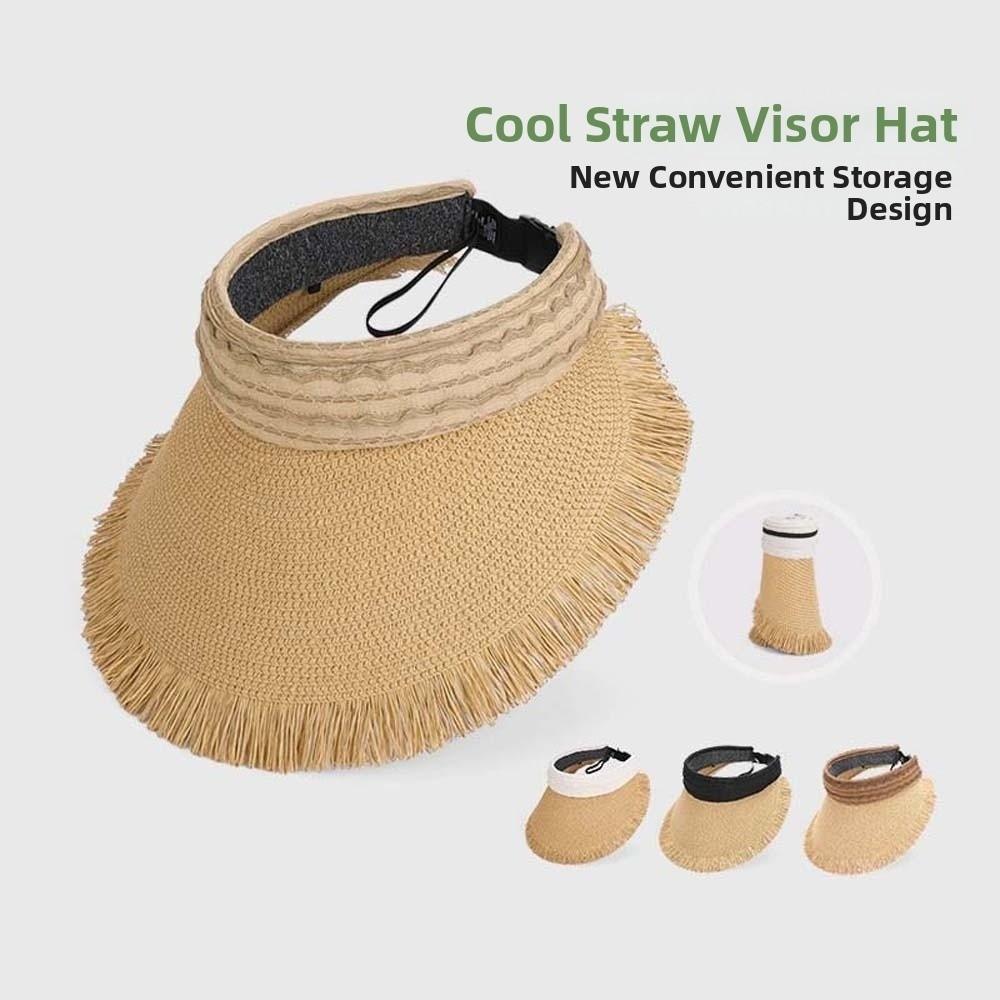 Atmungsaktive Stroh-Visierkappe Tragbare Sonnenkappe Leere Kopfbedeckung Breiter Rand Gewebte Kappe Reisen