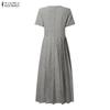 ZANZEA Damen Lässig Rundhals Sommer Kurzarm Elegantes Kleid
