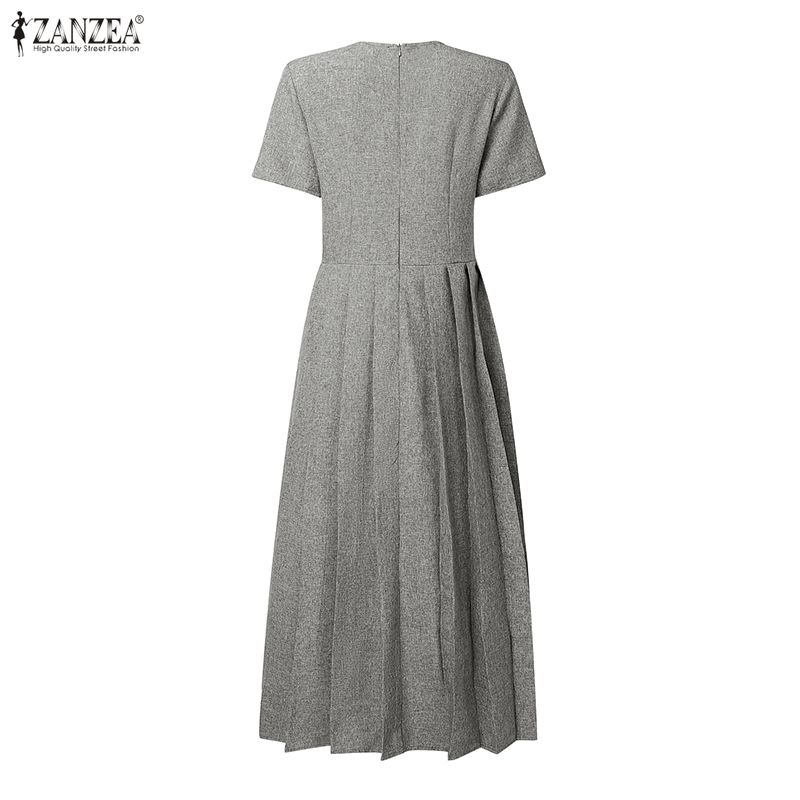 ZANZEA Damen Lässig Rundhals Sommer Kurzarm Elegantes Kleid