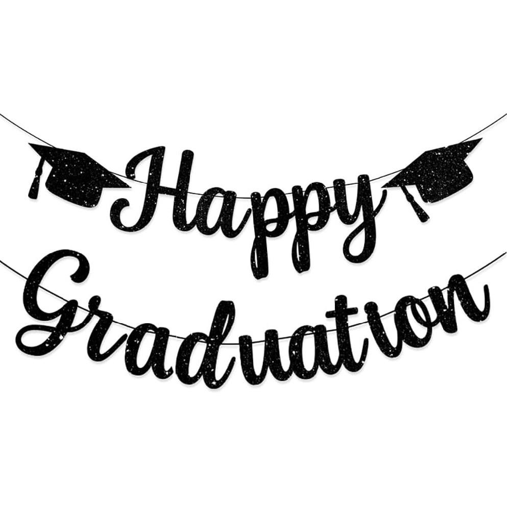 SDKI 2025 Black Glitter Graduation Banner Garlands Congrats Grads Banners for Celebrate Graduation Party Decoration Supplies, School Grad Party чёрный