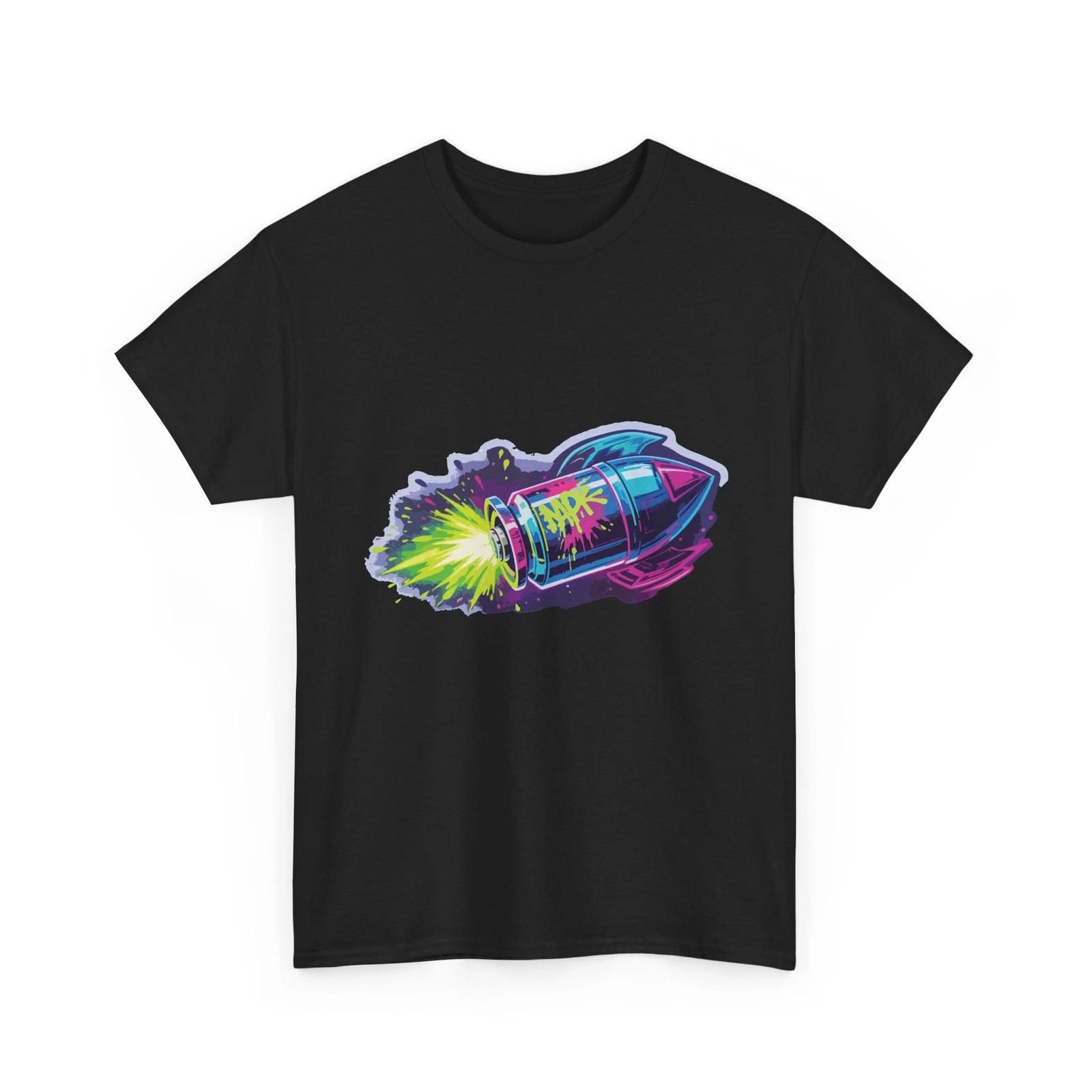 Neon Rocket T-Shirt | Retro Space Engine Graphic Tee, Graffiti Colorful T-Shirt L
