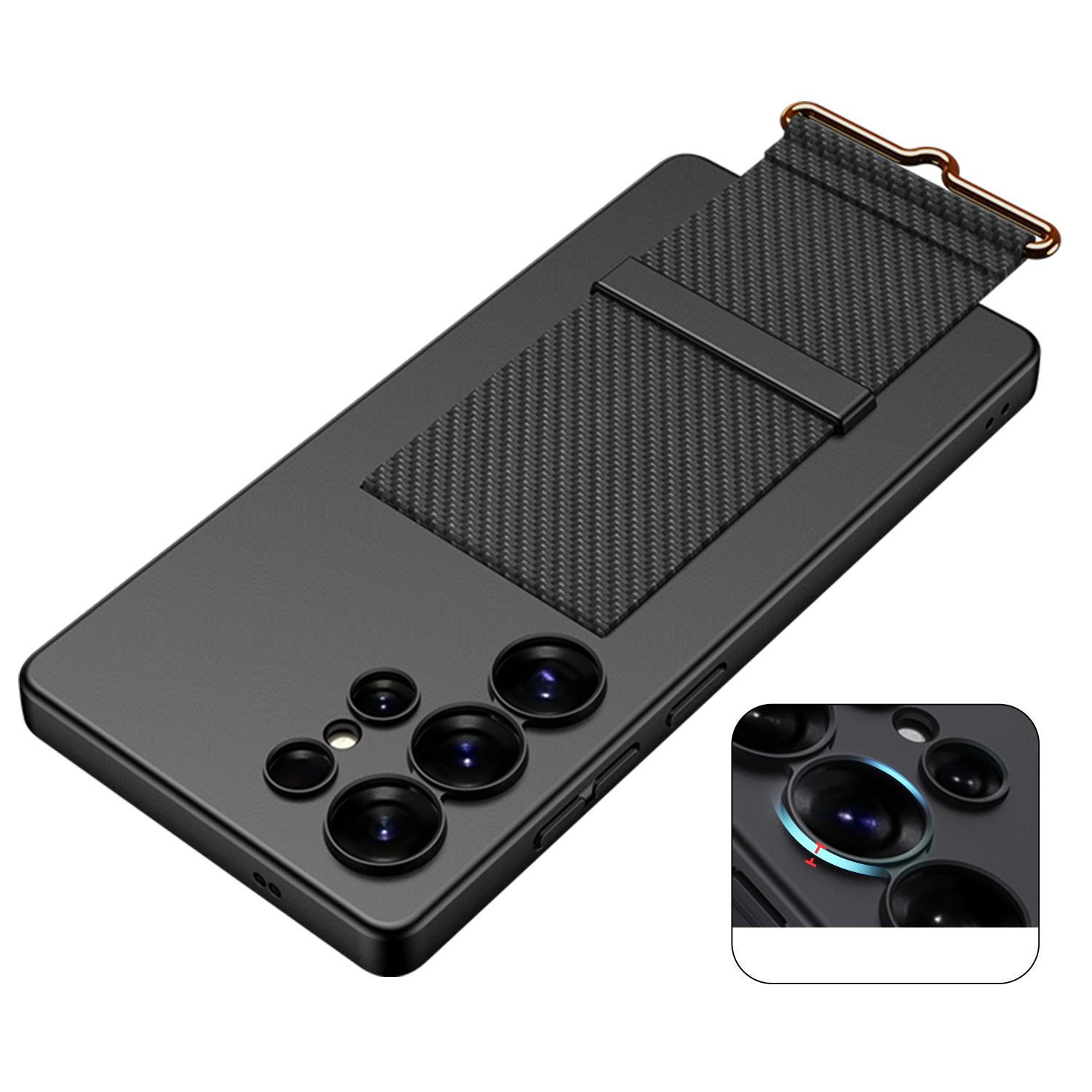 

GKK For Samsung Galaxy S25 Ultra Case with Strap Kickstand PU+Hard PC Protective Phone Cover Carbon Fiber Texture