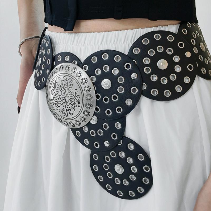 Adult Relief Round Buckle Waist Belt Adjustable Exaggerated Personality Waist Belt for Men Teenagers Coat Dress