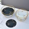 Wire Fruit Basket with Glass Tray Marble-Style Elevated Pedestal