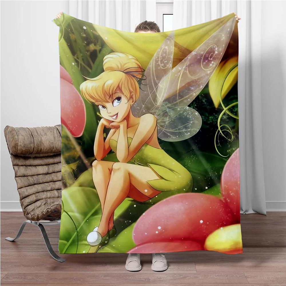Disney Cartoon Tinker Bell Flannel Blanket Warm Soft Throw Thick Picnic Blankets for Bed Bedspread Sofa Decor Kids Boy Girl Gift