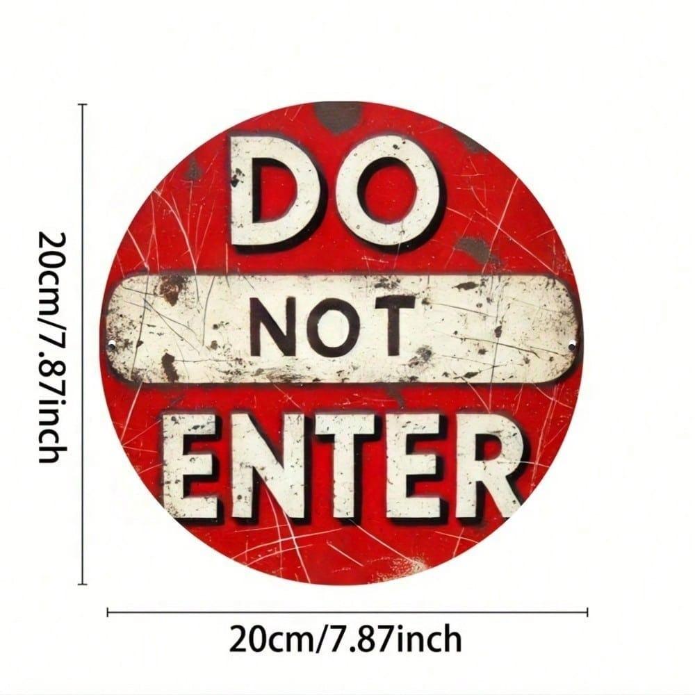Retro No Entry Metal Sign 8x8 Inch, Vintage Tin Plaque with Pre-Drilled Holes, 2D Flat Wall Decor for Home Office Cafe