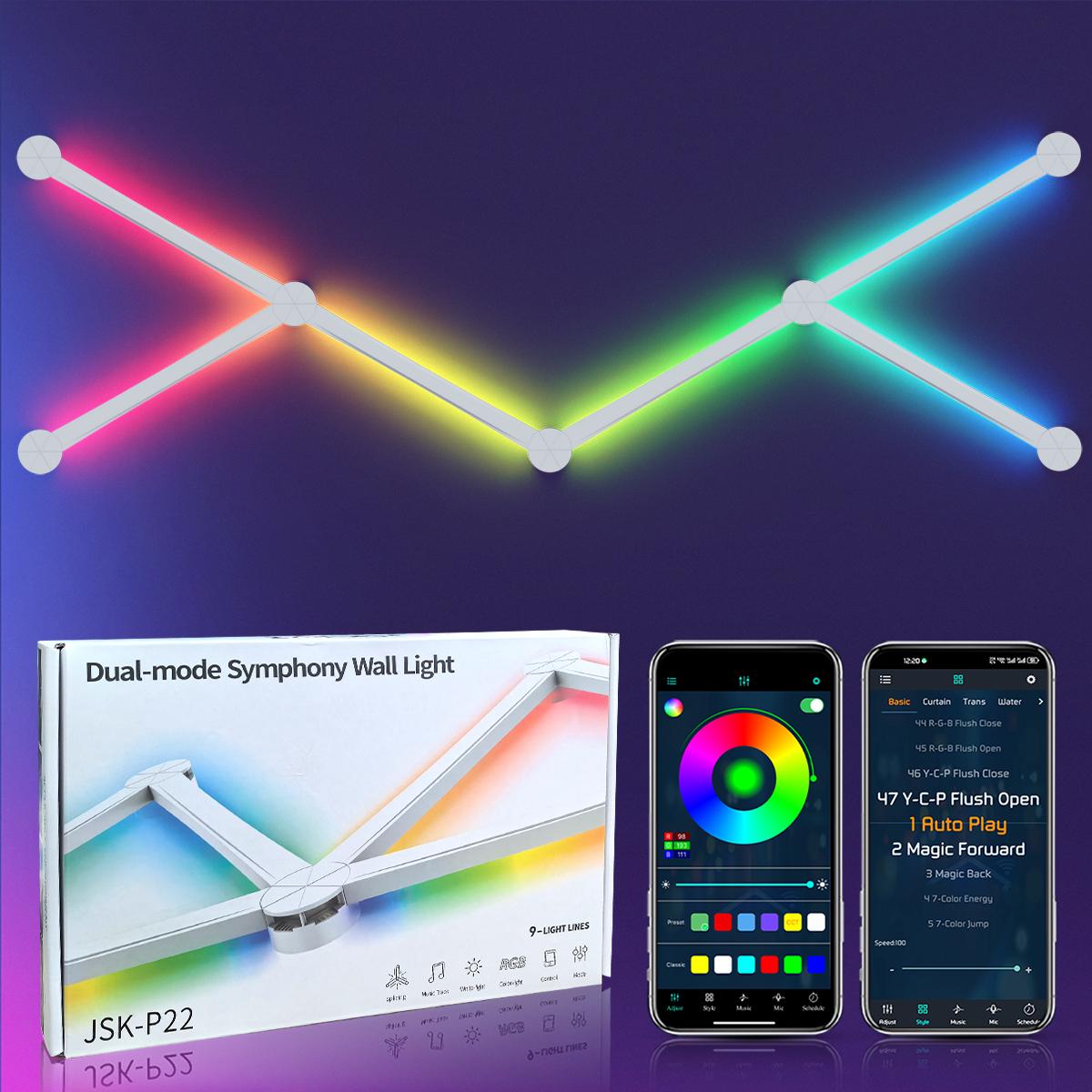 

9 шт. RGBIC светодиодных настенных светильников с синхронизацией музыки, многоцветная модульная лампа, 16 миллионов цветов, 5 В, управление через приложение USB для игрового домашнего офиса USB Cable