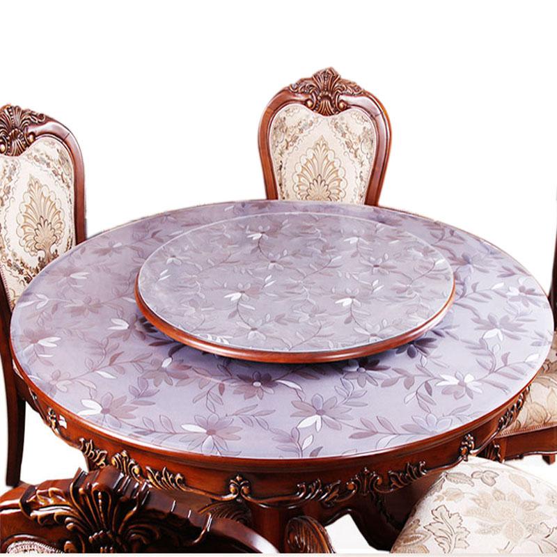 Round Tablecloth Waterproof Oilproof PVC Table Cover Glass Soft Cloth Table Cover Home Kitchen Dining Room Placemat 1mm