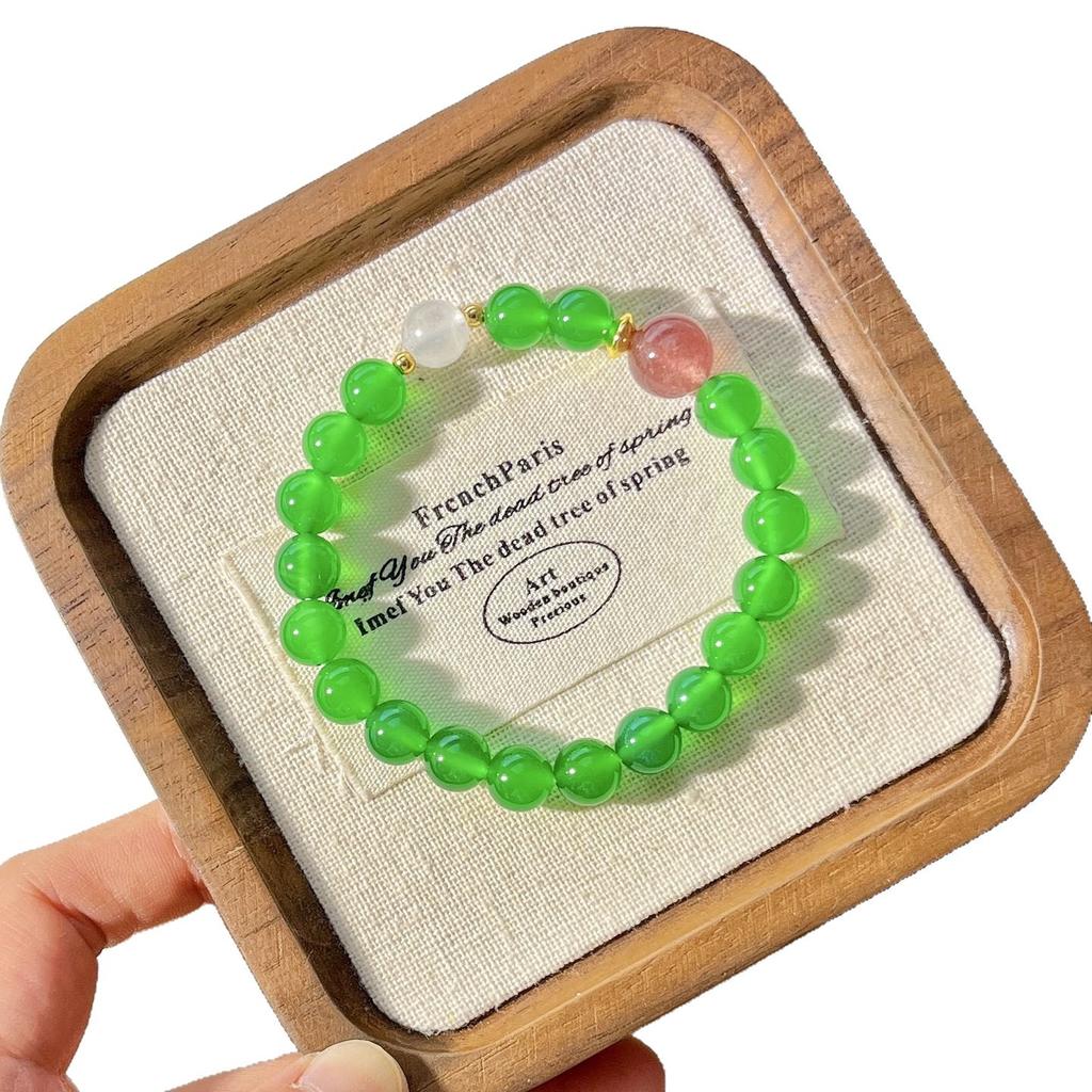 High Quality Imperial Green Vitreous Body Natural Green Chalcedony Strawberry Crystal Design Bracelet Bracelet