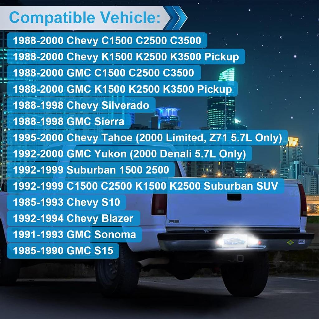 LED License Plate Light Lamp Assembly Compatible With 1988-1999 Chevy C1500 K1500 Silverado Sierra Pickup Tahoe Yukon Blazer S10 Sonoma S15 Chrome