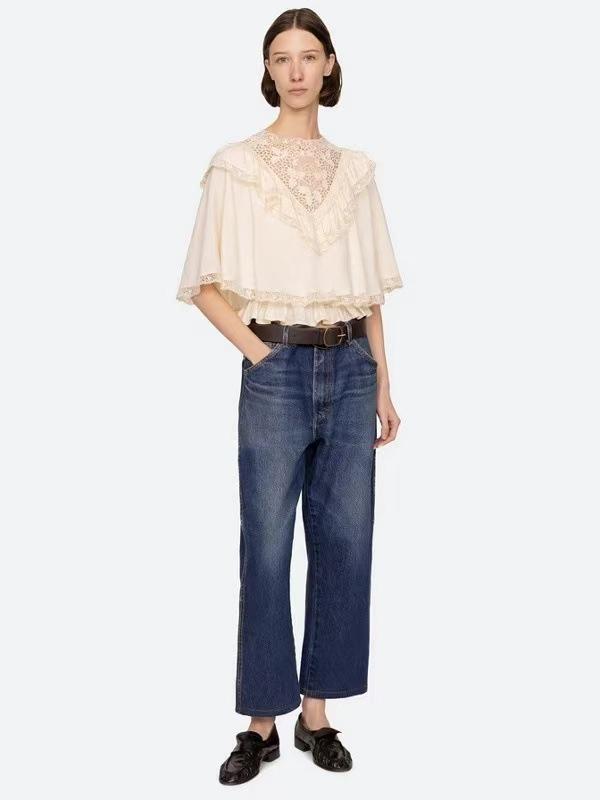 2026 Spring/Summer French Lace Ruffle Cape Top