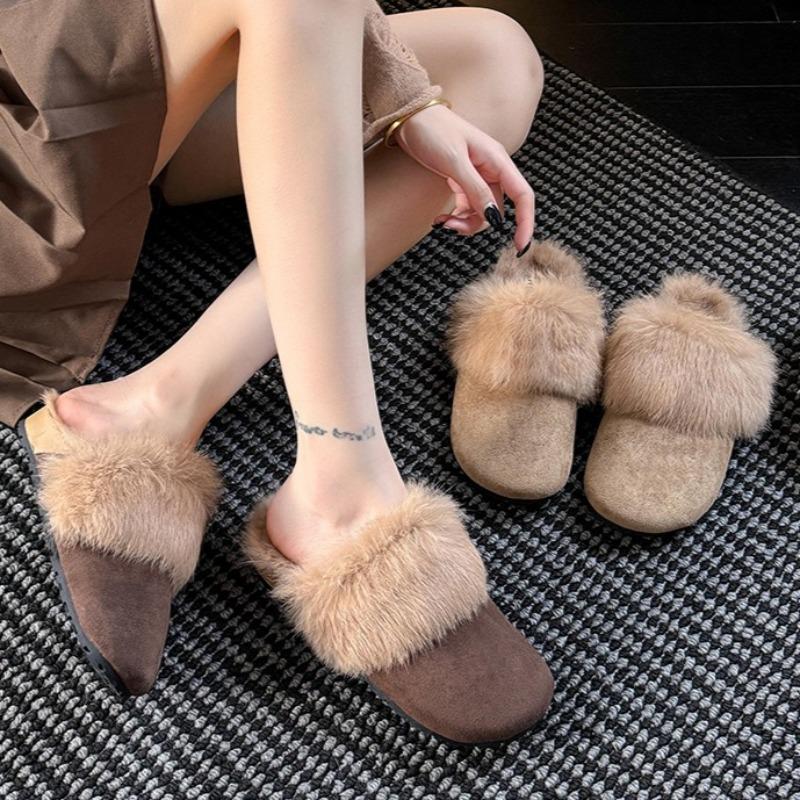 Neuartige Plüsch-Design Flache Hausschuhe Damen Bequem Weiche Sohle Rutschfeste Plateau-Schuhe Winter Herbst Warm Flauschige Baumwoll-Hausschuhe