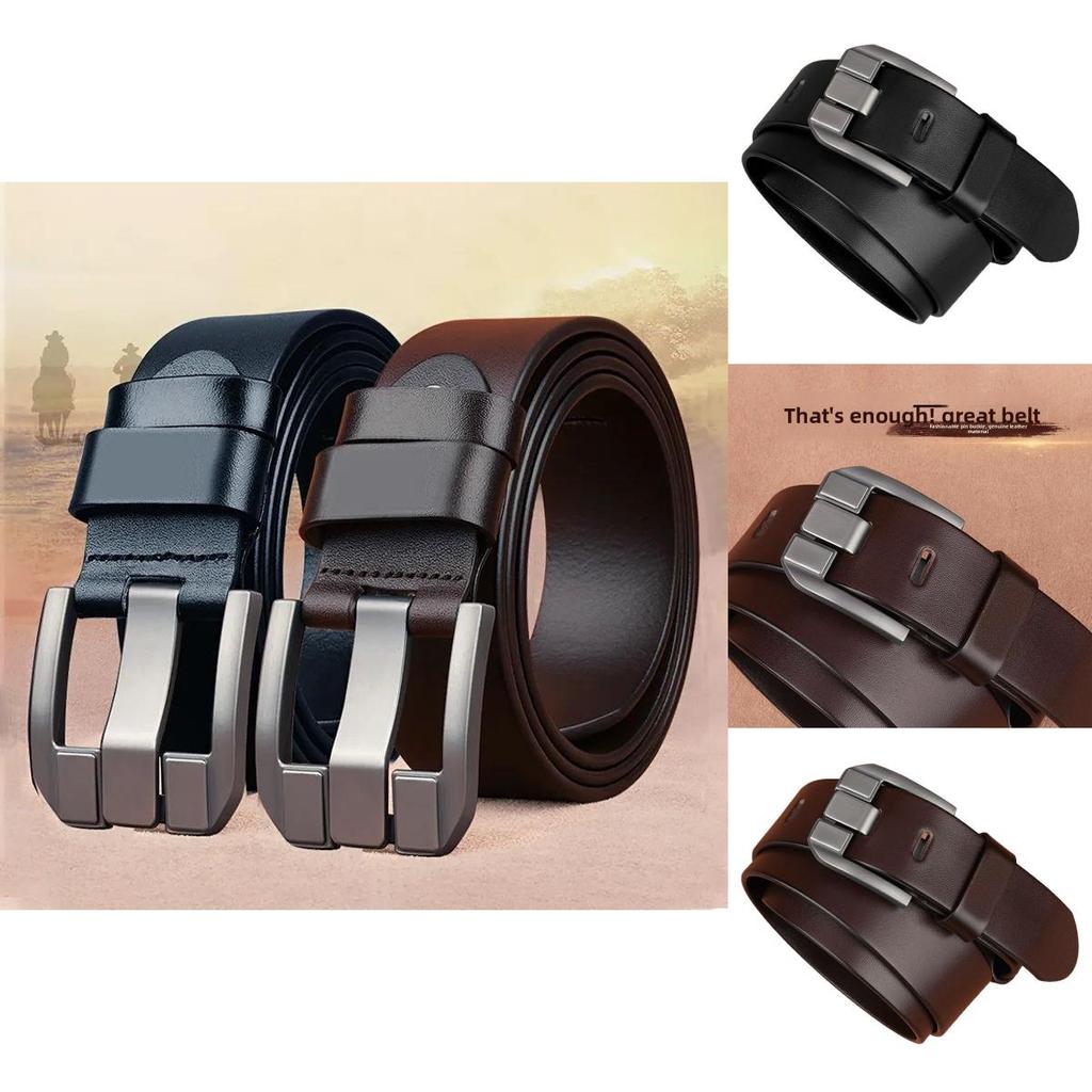 Classic Twolayer Leather Belt For Men With Geometric Design And Alloy Buckle