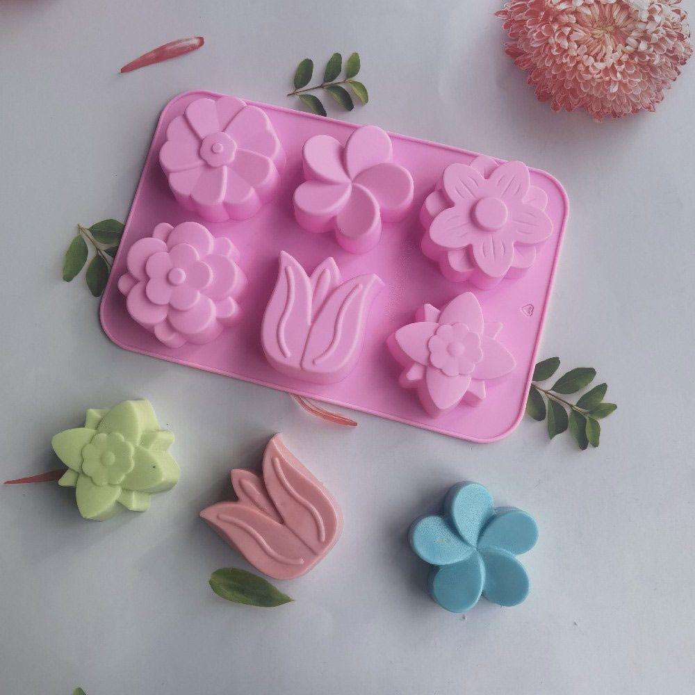3D 6 Cavities Creative Flower Shaped Silicone DIY Handmade Soap Mold Fondant Cake Decorating Candle Mold Pudding Candy Mold