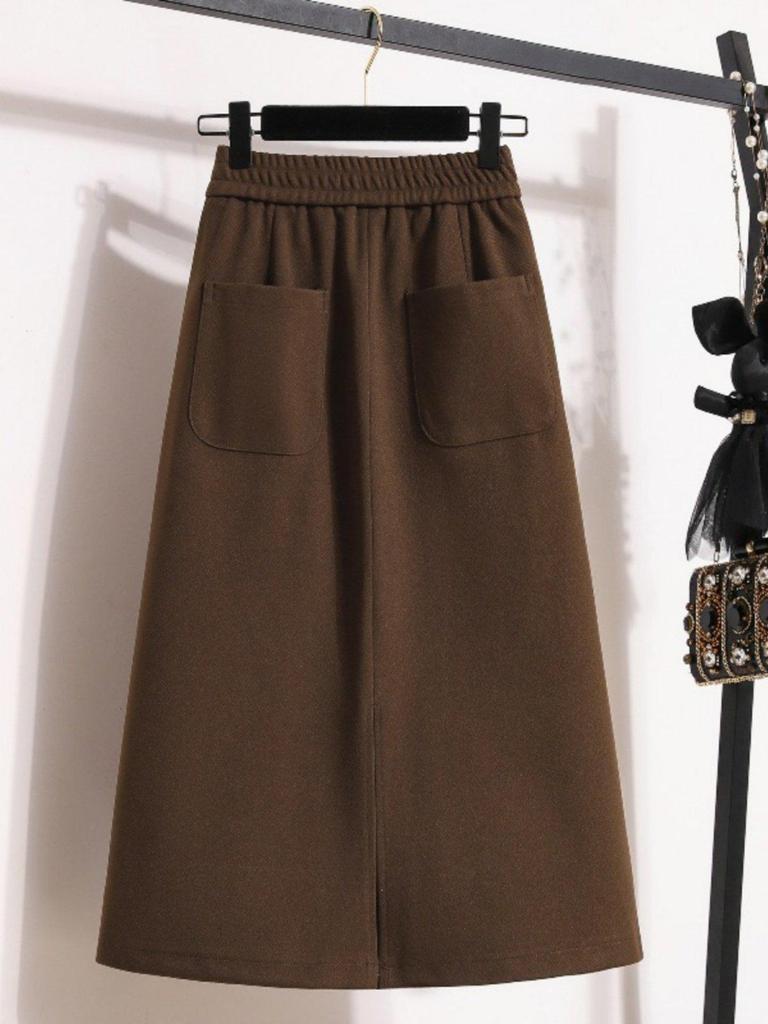 Damen Retro Samt Spalt-Schirmrock – Mittellang, Verdickt und Lockerer Schnitt für Herbst/Winter