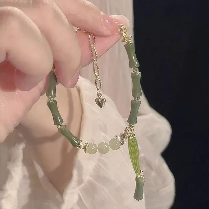 Fashion Handmade Bamboo Joint Tassel Strand Beaded Bracelet For Women Girls Bamboo Leaf Bracelet Jewelry Accessories Gifts