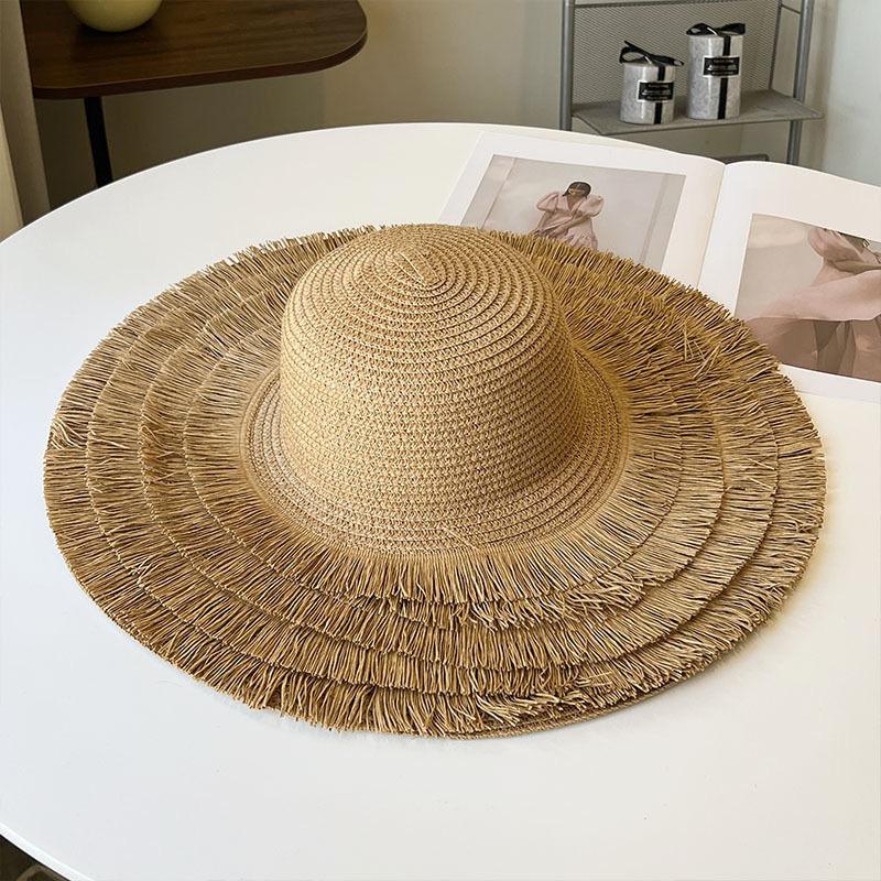 New Tassel Edge Straw Hat Women's Summer Seaside Beach Big Brim Vacation Wind Sun Protection Sunshade Straw Sun Hat